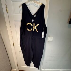 Calvin Klein Womens 3X Navy Blue Gold Sequin CK Logo Sleeveless Jumper NWT